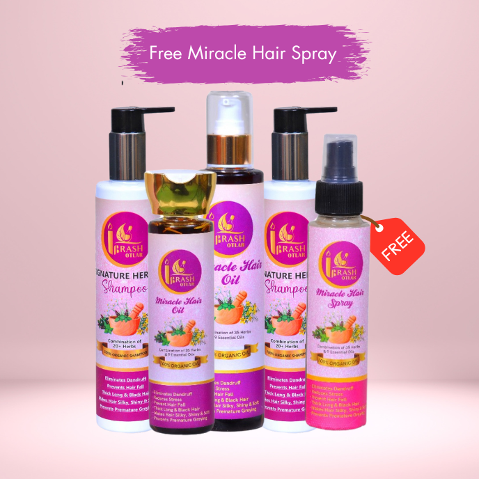 DEAL 3  [1 Miracle Hair Oil (150ML) + 1Miracle Hair Oil (200ML) + 2(Signature Herbal Shampoo 200ML) + Free Miracle Hair Spray (100ML) + FREE SHIPPING